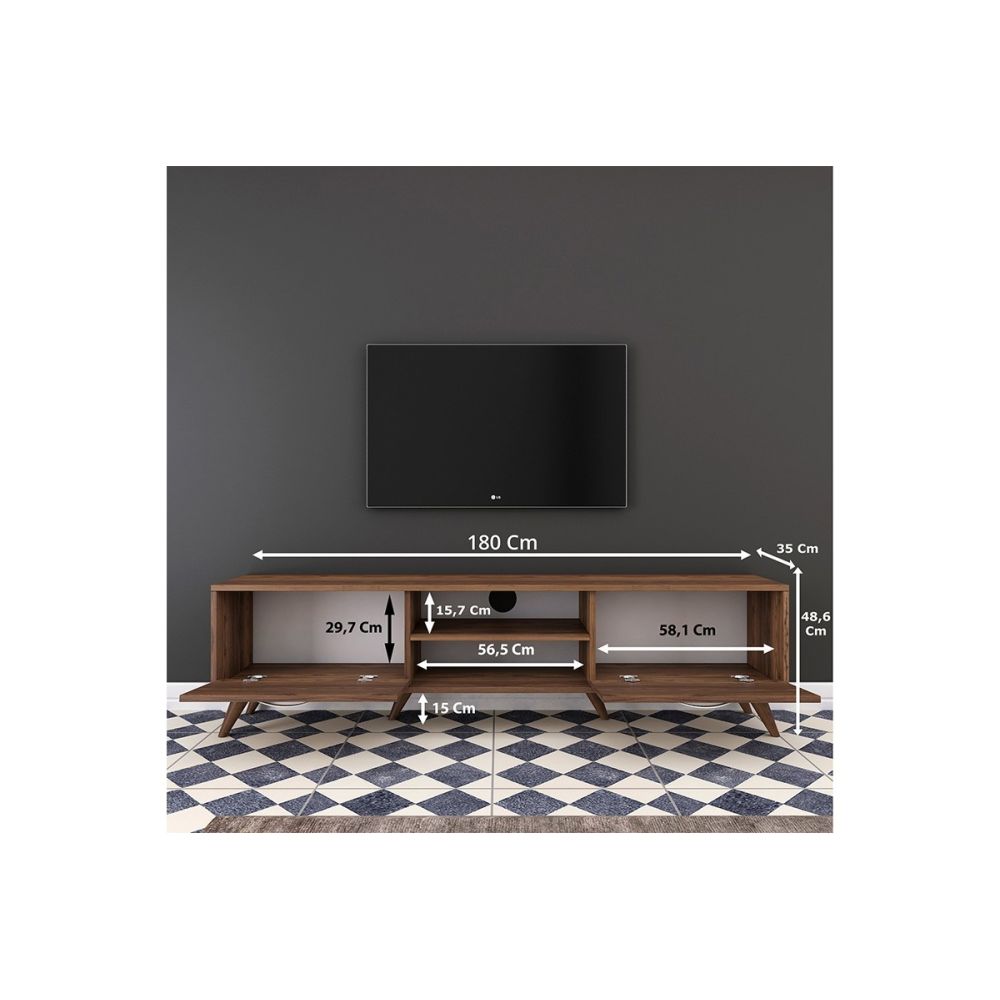 Mueble de TV en Nogal con 2 Cajones y Estantes