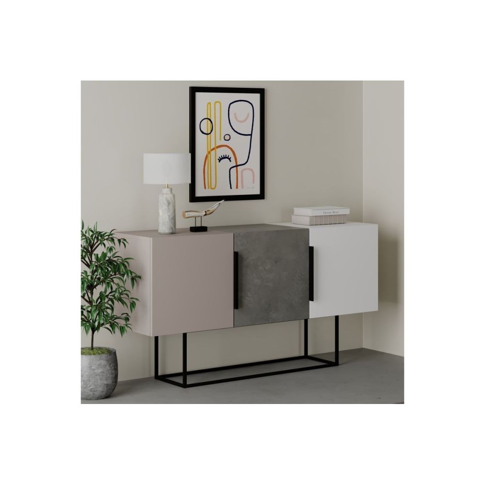 Buffet Moderno de 2 Puertas Color Gris Antique-Mocha-Blanco