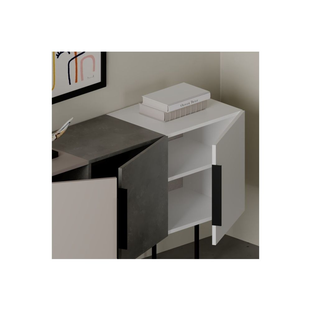 Buffet Moderno de 2 Puertas Color Gris Antique-Mocha-Blanco