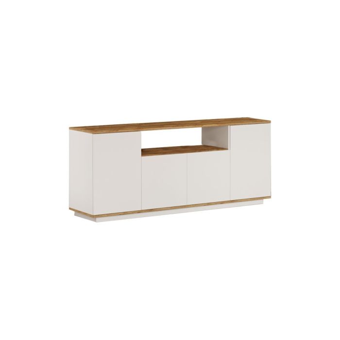 Buffet con 4 Puertas y Estantes en Melamina Blanco y Natural, 180x44.5x75 cm