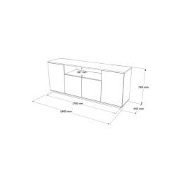 Buffet con 4 Puertas y Estantes en Melamina Blanco y Natural, 180x44.5x75 cm