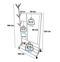 Perchero colgador multiusos con ruedas,  portatil, madera maciza color blanco Perchero colgador multiusos con ruedas,  portatil, madera maciza color blanco