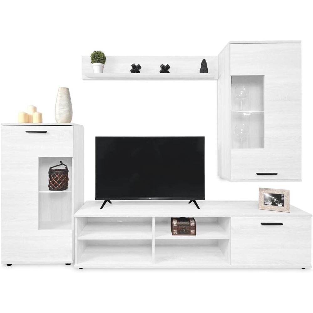Mueble de Salón Moderno con Leds, Acabado en Andersen, 38 cm (Fon), 229x200 cm