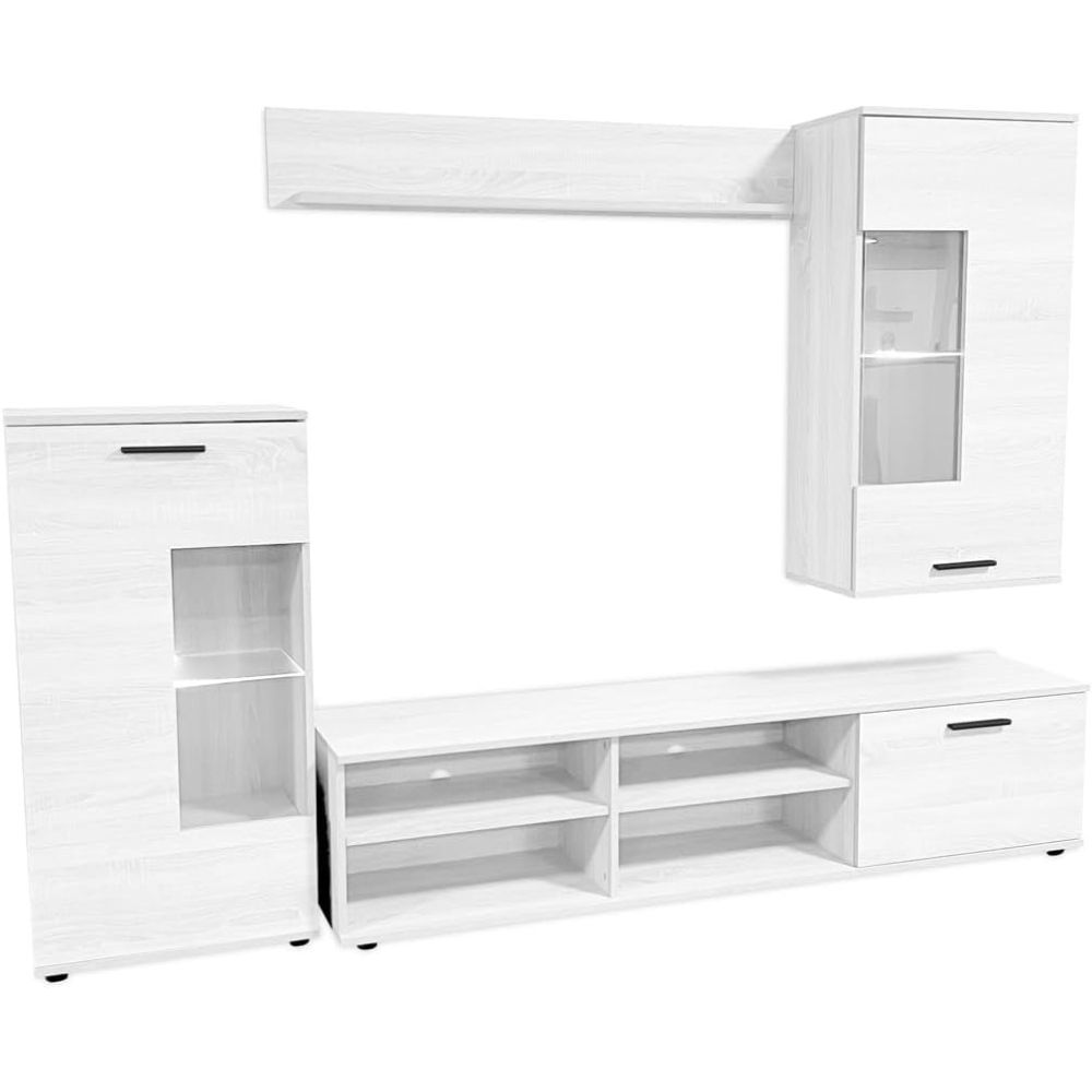 Mueble de Salón Moderno con Leds, Acabado en Andersen, 38 cm (Fon), 229x200 cm