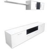 Mueble de salón y TV Composición para salón 200 Cm, blanco gran espacio almacenamiento