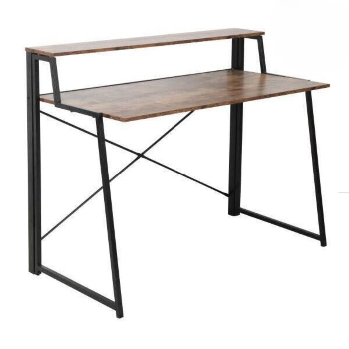 Escritorio Plegable de Doble Altura – Nogal con Estructura Metálica Negra, 120x62x75 cm