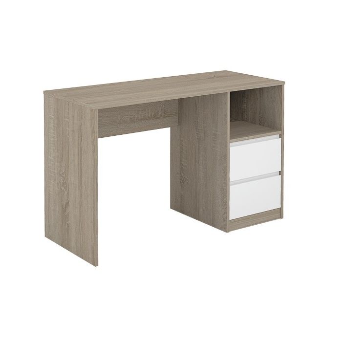 Escritorio de Oficina con 2 Cajones y 1 Estante, MDF Roble y Blanco, 120x50x75 cm - Moderno y Funcional