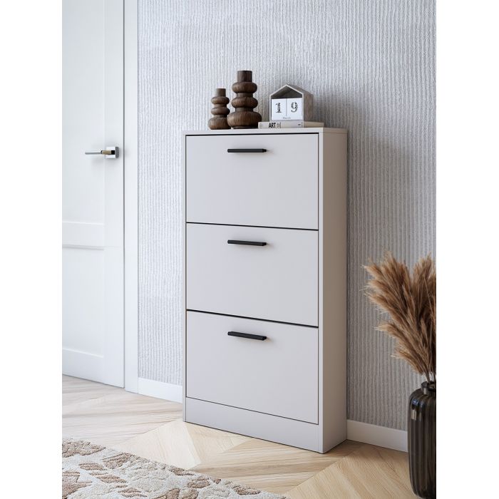 Meyvaser - Zapatero 3 Puertas, Zapatero Estrecho, Acabado en Color Beige, Medidas: 108 cm (Alto) x 60 cm (Ancho) x 17 cm (Fondo)