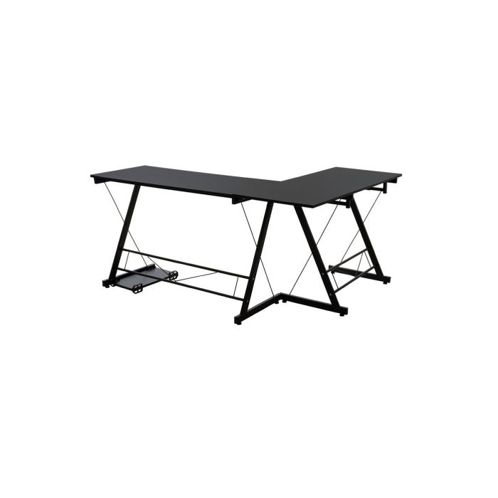 Mesa de Ordenador Esquinera Metálica en MDF Negro, 158x120x73cm - Espacio para Teclado y Torre